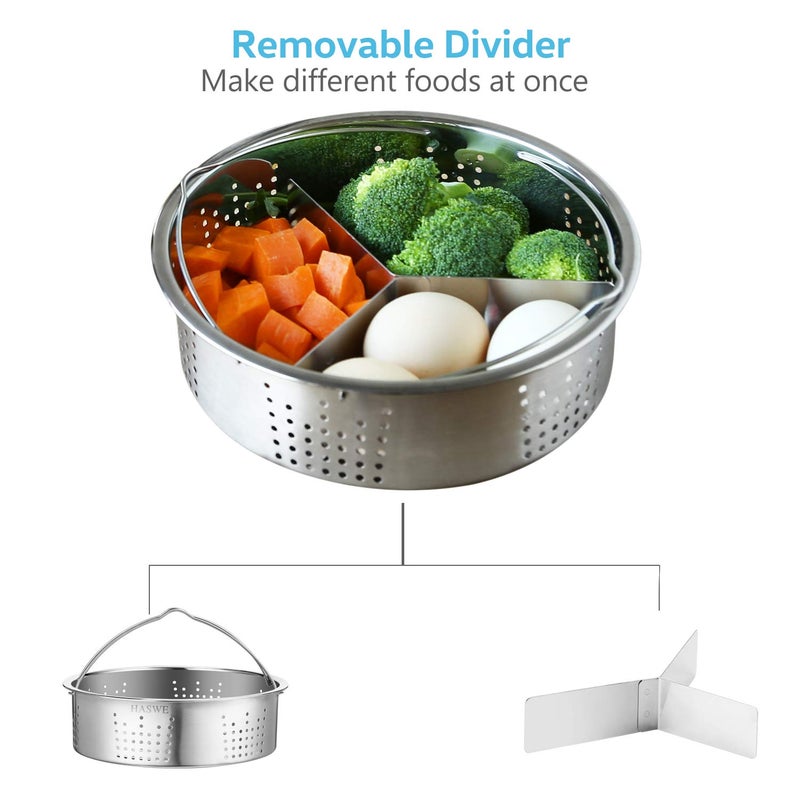 Haswe Steamer Basket for instant Pot Pressure Cooker, Accessories Set Compatible with 5/6/8 Qt InstaPot -18/8 Stainless Steel Strainer Insert with Silicone Handle,Divider,Egg Steamer Rack, 6 Quart - Image 3